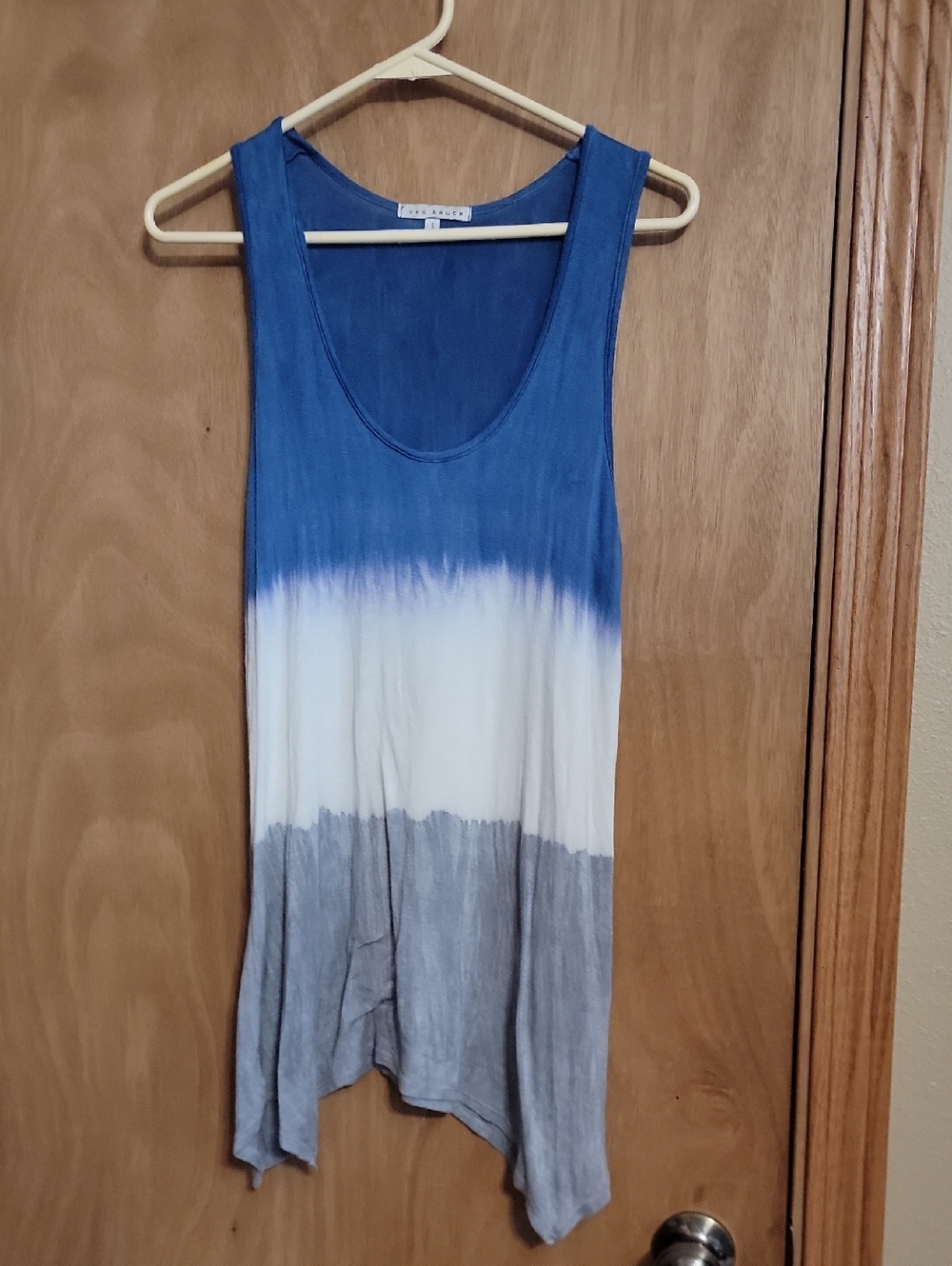 Red Haute Blue White Gray Dip-Dye Handkerchief Hem Tank